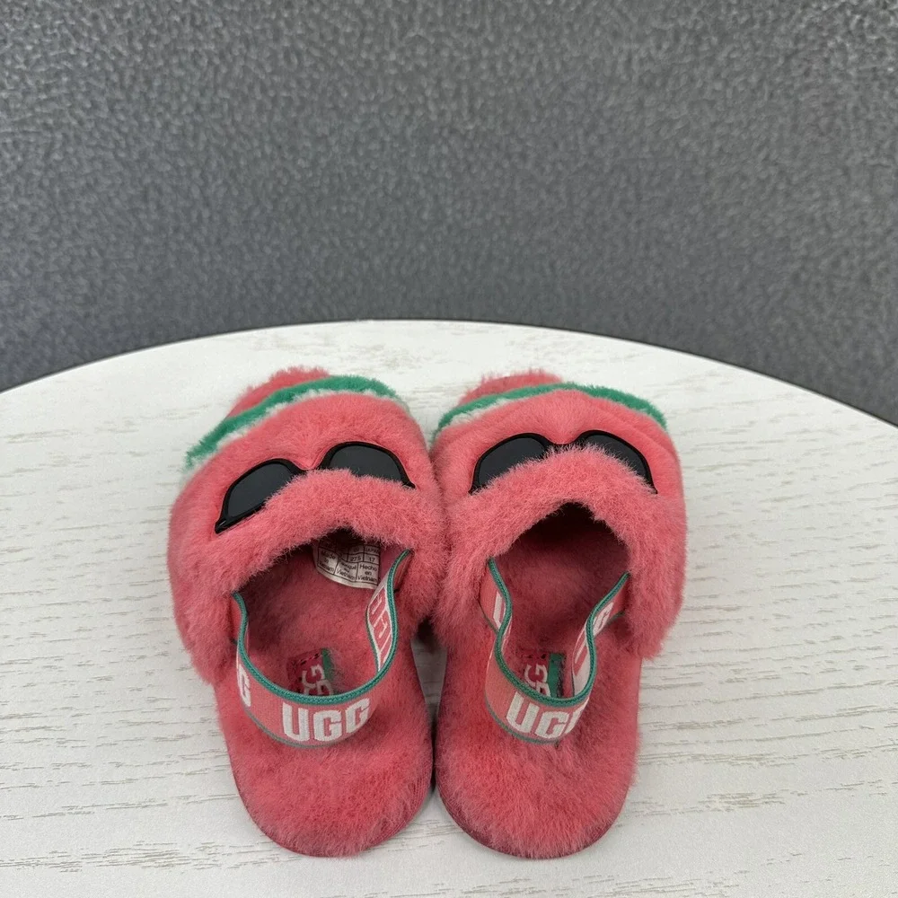 UGG Fluff Yeah Watermelon Stuffie Indoor-Outdoor Slippers Pink Kids Size 10